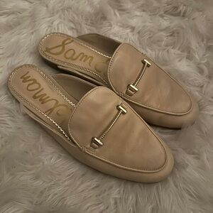 Sam Edelman Tan Backless Loafers with Gold Bar